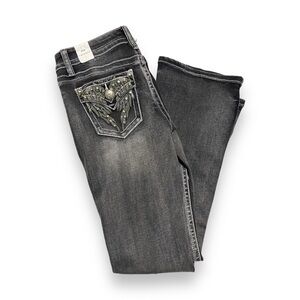 NWT Fire & Rain Gray Jeans Low Rise Angel Wings W Rhinestones Size 9/29